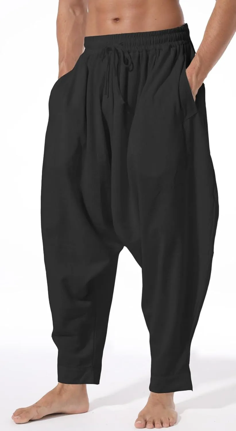 Mens Casual Harem Pants Baggy Elastic Drawstring Waist Aladdin Hippie Pant
