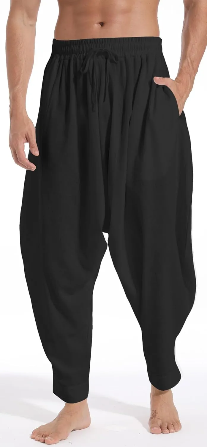 Mens Casual Harem Pants Baggy Elastic Drawstring Waist Aladdin Hippie Pant