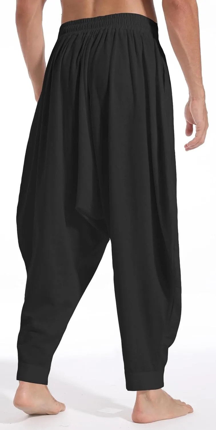 Mens Casual Harem Pants Baggy Elastic Drawstring Waist Aladdin Hippie Pant