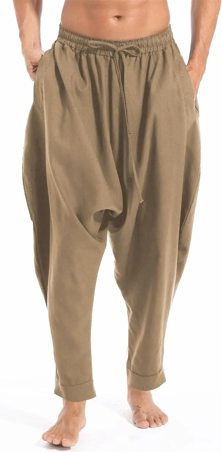 Mens Casual Harem Pants Baggy Elastic Drawstring Waist Aladdin Hippie Pant