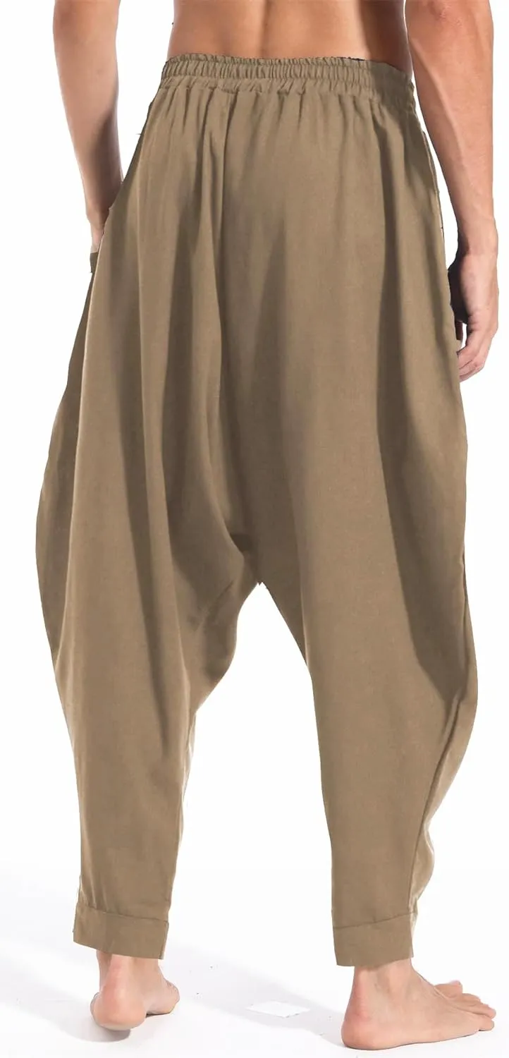 Mens Casual Harem Pants Baggy Elastic Drawstring Waist Aladdin Hippie Pant