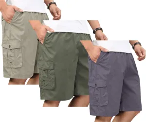Men's Cotton Full Elastic Waist Cargo Shorts Loose Fit Drawstring Short