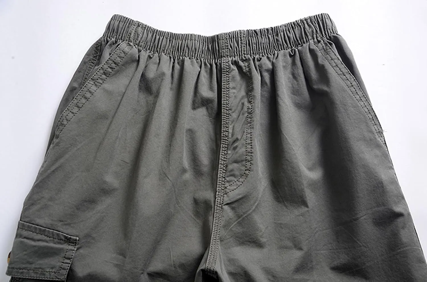 Mens Cotton Loose Drawstring Cargo Short with Full Elastic Waist