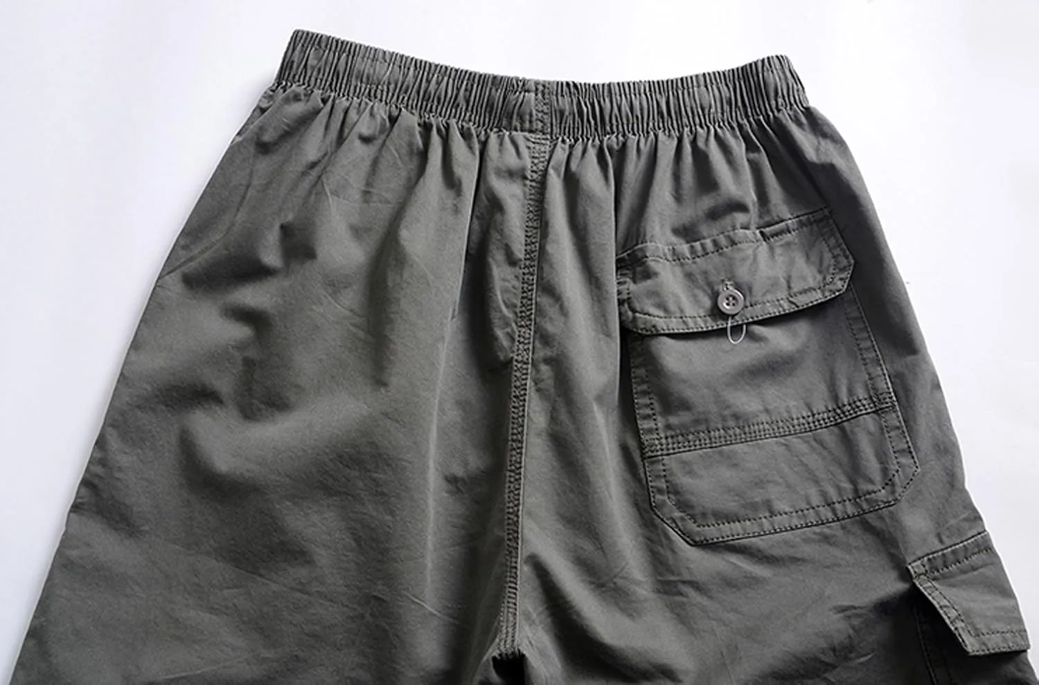 Mens Cotton Loose Drawstring Cargo Short with Full Elastic Waist