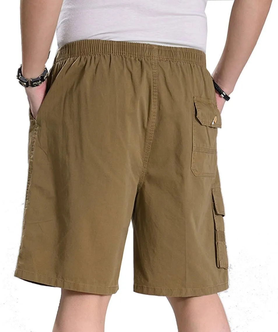 Mens Cotton Loose Drawstring Cargo Short with Full Elastic Waist