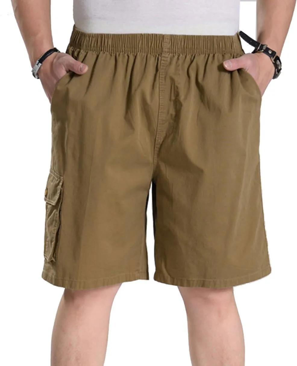 Mens Cotton Loose Drawstring Cargo Short with Full Elastic Waist