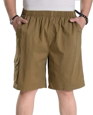 Mens Cotton Loose Drawstring Cargo Short with Full Elastic Waist