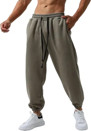 Men's Cotton Stretch Solid Workout Pants Elastic Waist Joggers Athletic Trousers Basic Drawstring Baggy Pants