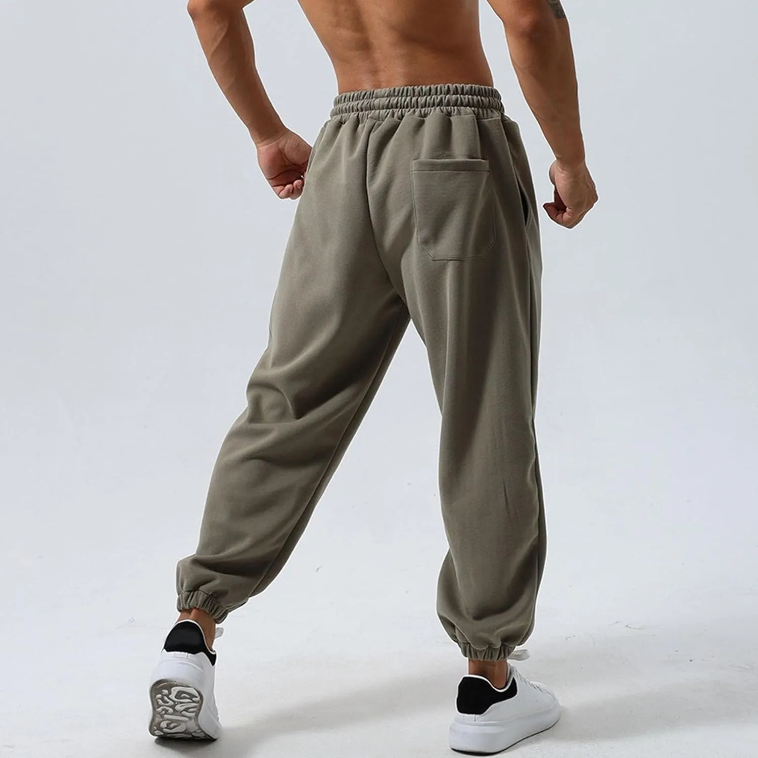 Men's Cotton Stretch Solid Workout Pants Elastic Waist Joggers Athletic Trousers Basic Drawstring Baggy Pants