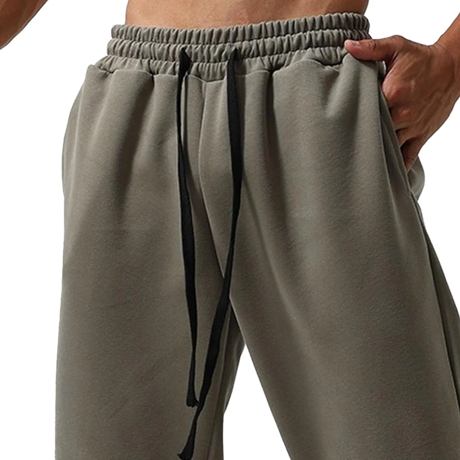 Men's Cotton Stretch Solid Workout Pants Elastic Waist Joggers Athletic Trousers Basic Drawstring Baggy Pants