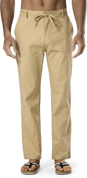Men's Drawstring Linen Pant Elastic Waist Relaxed-Fit Casual Beach Trousers