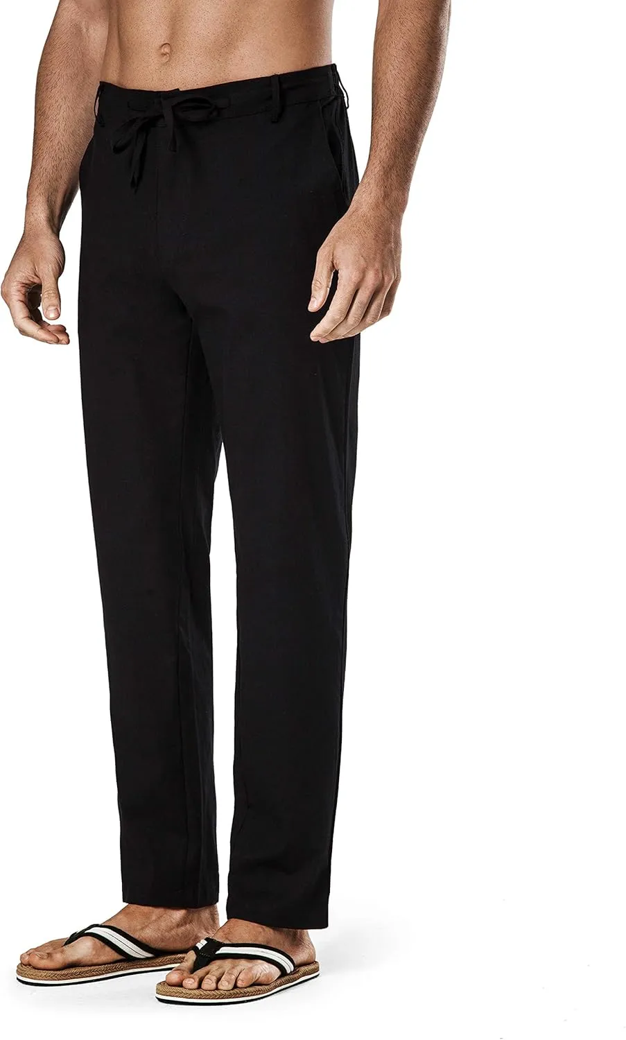 Men's Drawstring Linen Pant Elastic Waist Relaxed-Fit Casual Beach Trousers