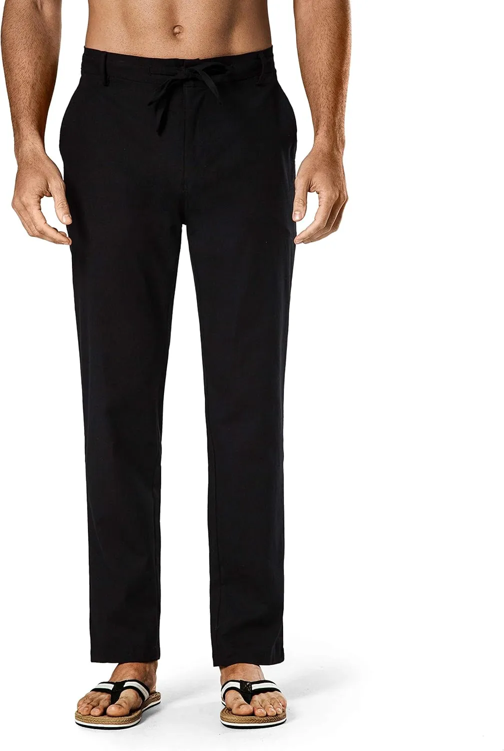 Men's Drawstring Linen Pant Elastic Waist Relaxed-Fit Casual Beach Trousers