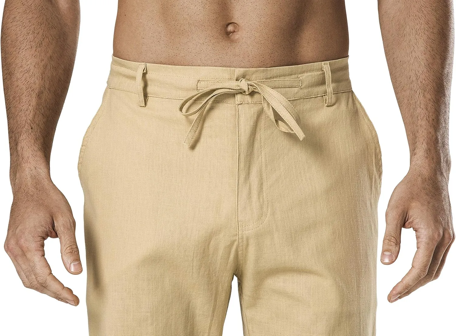 Men's Drawstring Linen Pant Elastic Waist Relaxed-Fit Casual Beach Trousers
