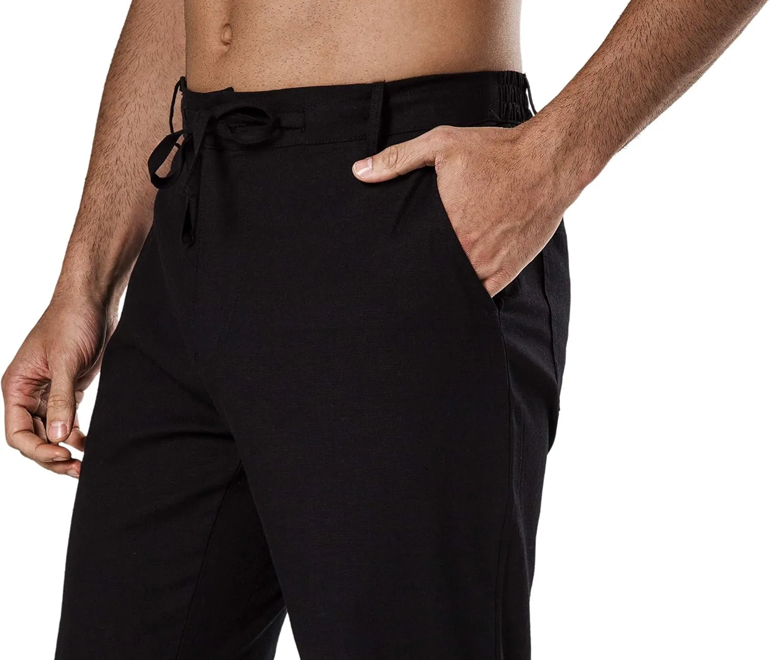 Men's Drawstring Linen Pant Elastic Waist Relaxed-Fit Casual Beach Trousers