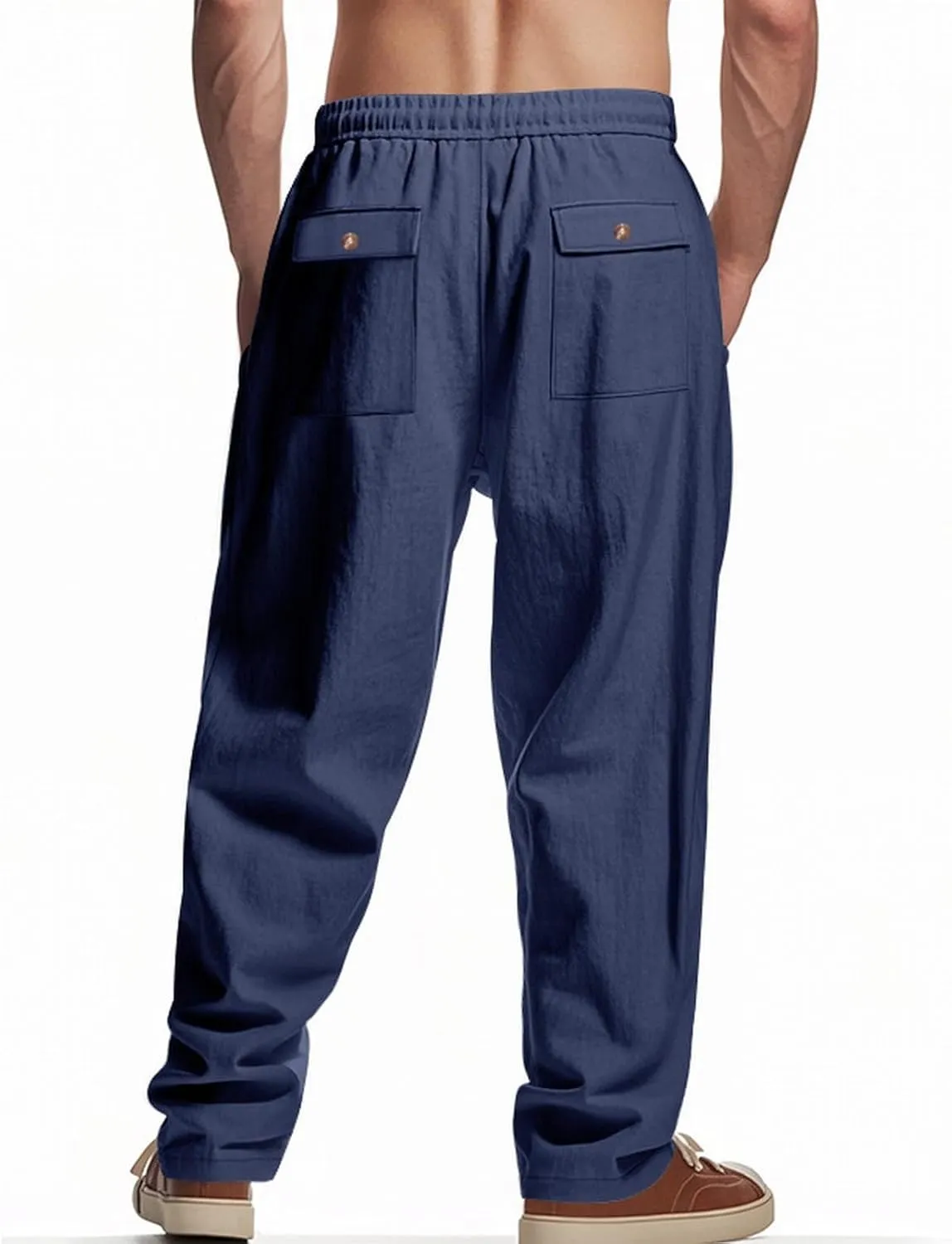 Mens Drawstring Linen Pants Loose Fit Casual Summer Beach Plain Trousers Fashion Outdoor Hiking Camping Wedding Pant