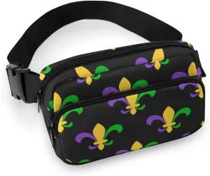 Men's Fashion Pack Belt Bag, Unisex Full Printed Waist Bag, Dress Decor Bag With Adjustable Strap For Running, Hiking & Travel Compatible with Dark Black Mardi Gras Art