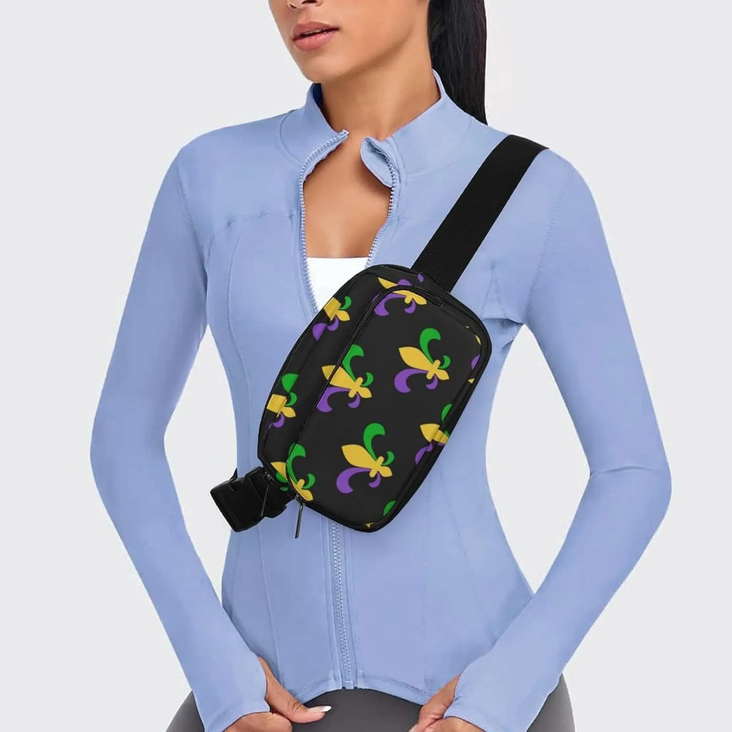 Men's Fashion Pack Belt Bag, Unisex Full Printed Waist Bag, Dress Decor Bag With Adjustable Strap For Running, Hiking & Travel Compatible with Dark Black Mardi Gras Art
