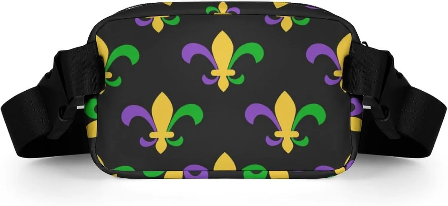 Men's Fashion Pack Belt Bag, Unisex Full Printed Waist Bag, Dress Decor Bag With Adjustable Strap For Running, Hiking & Travel Compatible with Dark Black Mardi Gras Art