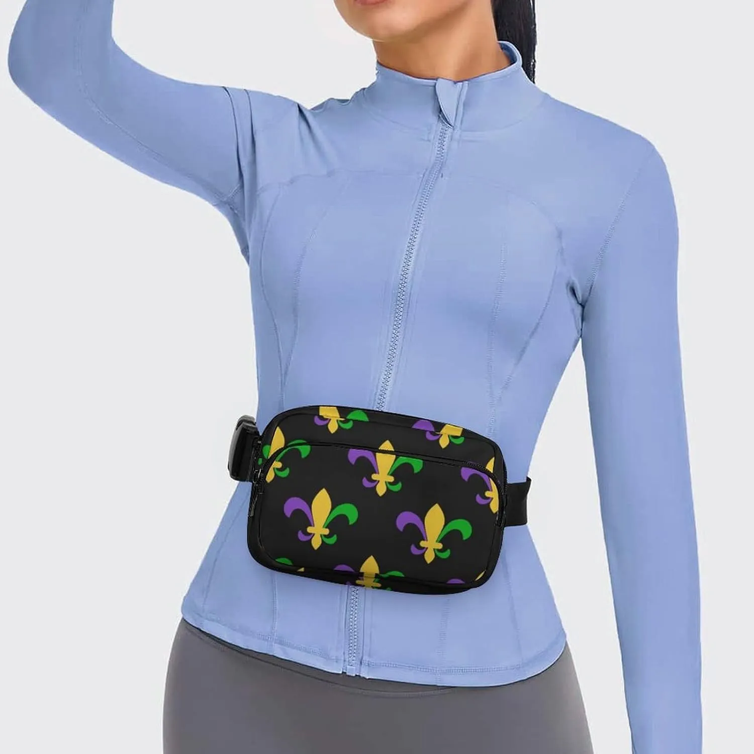 Men's Fashion Pack Belt Bag, Unisex Full Printed Waist Bag, Dress Decor Bag With Adjustable Strap For Running, Hiking & Travel Compatible with Dark Black Mardi Gras Art