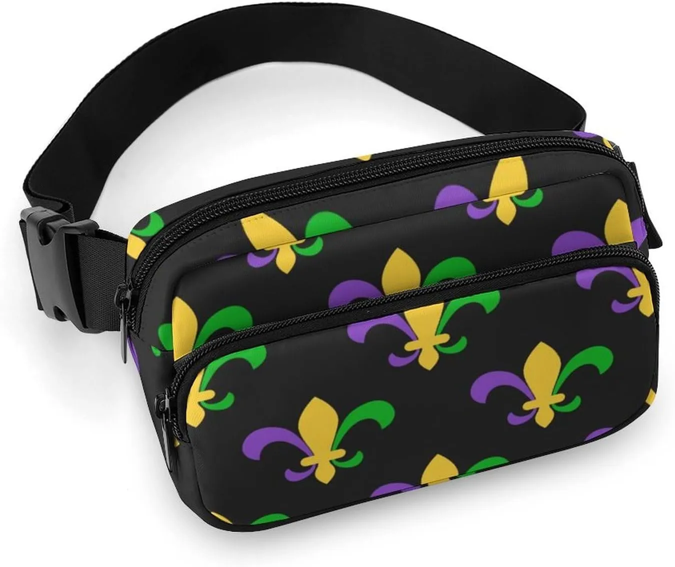 Men's Fashion Pack Belt Bag, Unisex Full Printed Waist Bag, Dress Decor Bag With Adjustable Strap For Running, Hiking & Travel Compatible with Dark Black Mardi Gras Art