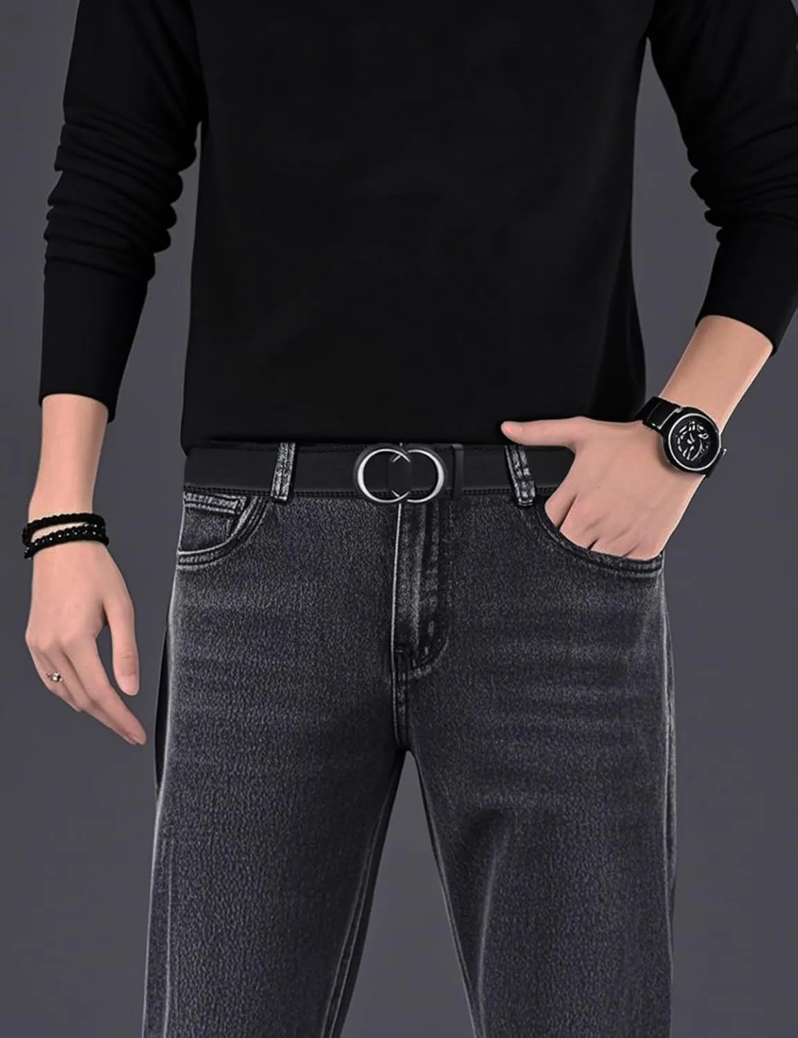 Men's Leather Ratchet Belt for Men | No-Hole Automatic Buckle Belt | Adjustable Dress Belt for Business & Casual