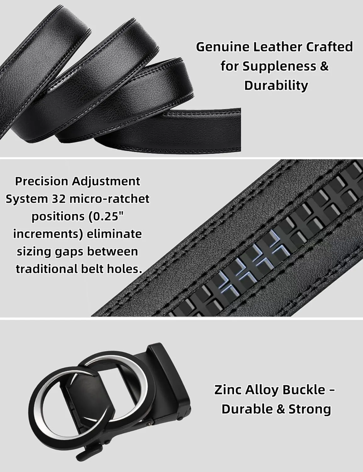 Men's Leather Ratchet Belt for Men | No-Hole Automatic Buckle Belt | Adjustable Dress Belt for Business & Casual