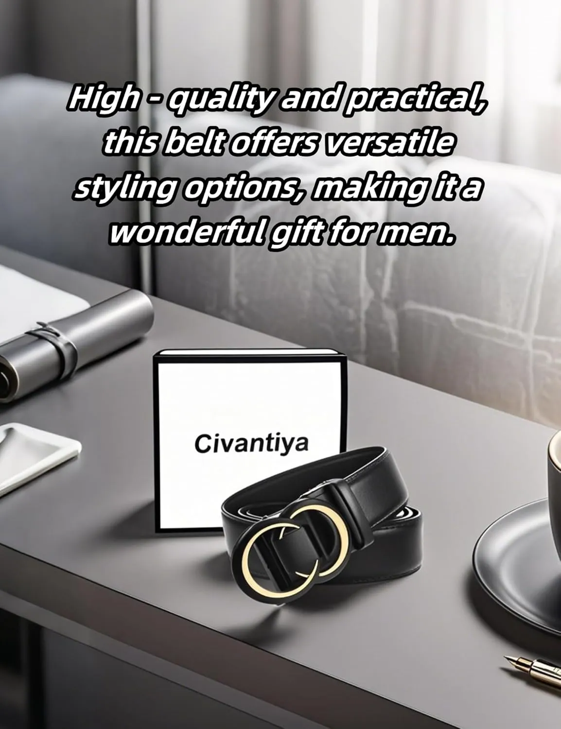 Men's Leather Ratchet Belt for Men | No-Hole Automatic Buckle Belt | Adjustable Dress Belt for Business & Casual
