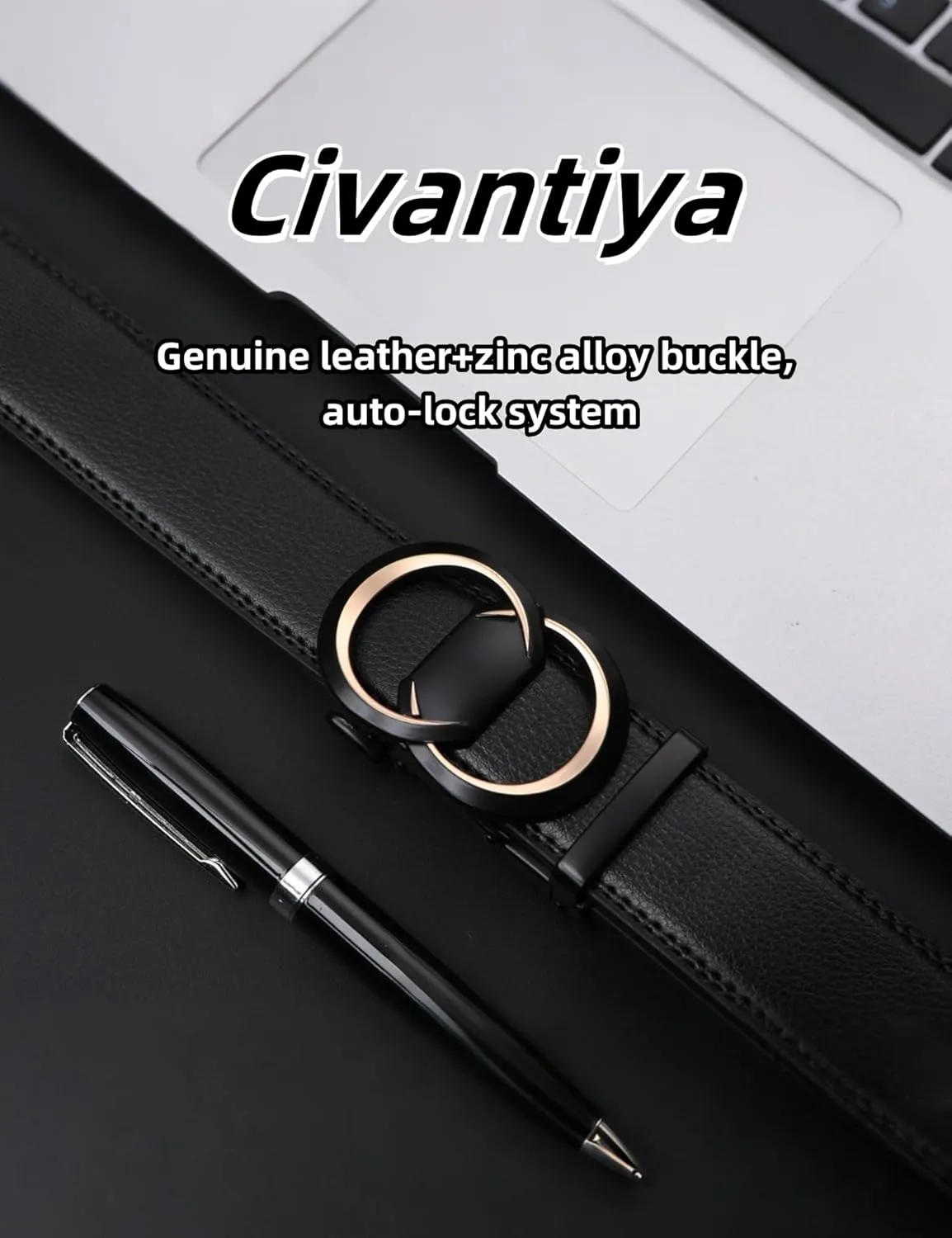 Men's Leather Ratchet Belt for Men | No-Hole Automatic Buckle Belt | Adjustable Dress Belt for Business & Casual