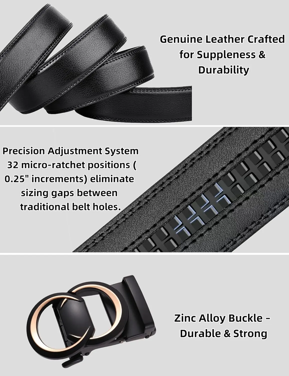 Men's Leather Ratchet Belt for Men | No-Hole Automatic Buckle Belt | Adjustable Dress Belt for Business & Casual