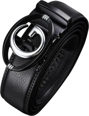 Men's Leather Ratchet Belt for Men | No-Hole Automatic Buckle Belt | Adjustable Dress Belt for Business & Casual