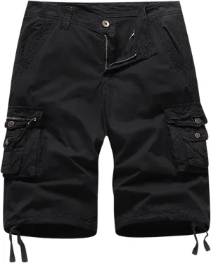Mens Lightweight Hiking Shorts Loose Fit Solid Cotton Multi Pockets Cargo Shorts Big and Tall Plus Size Work Shorts