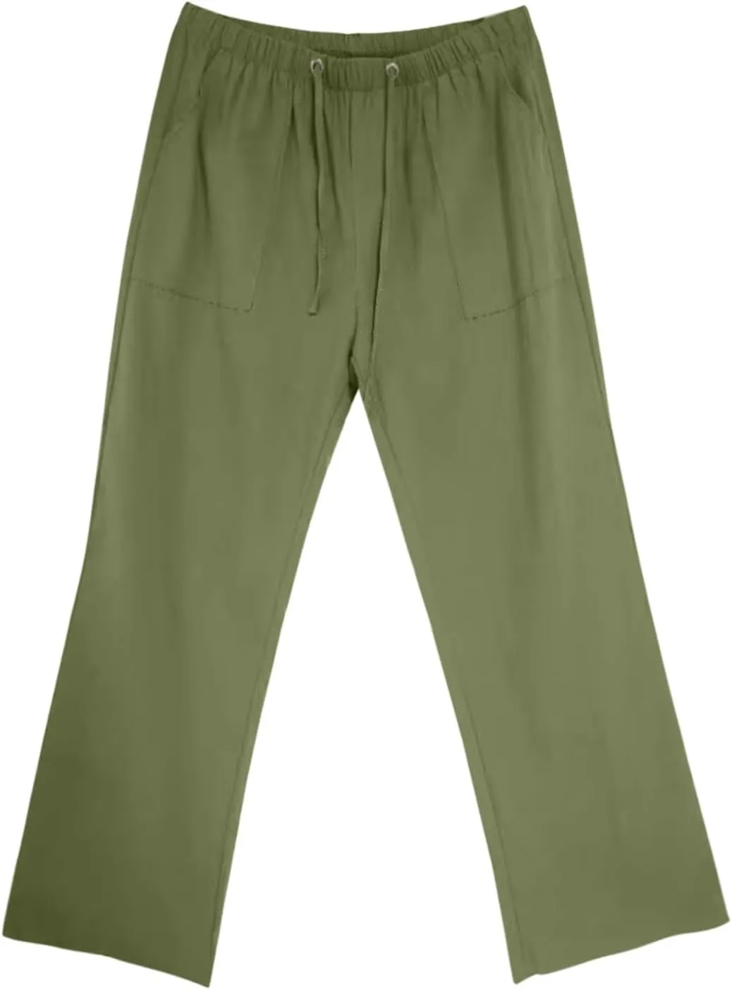 Men's Linen Pants Trendy Summer Elastic Waist Straight Leg Plain Pant Breathable Long Length Dailywear Beach Trousers