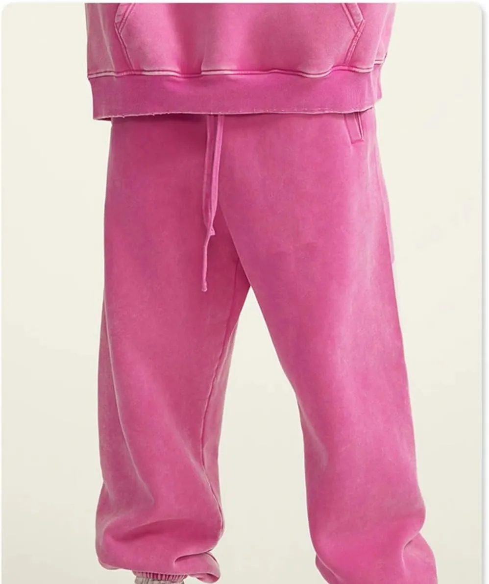 Men's Retro Fleece Sweatpants Elastic Waist Loose Fit Casual Solid Joggers Pants