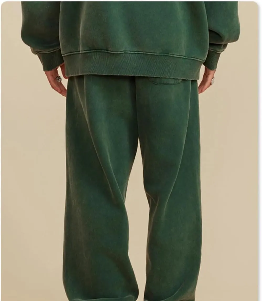 Men's Retro Fleece Sweatpants Elastic Waist Loose Fit Casual Solid Joggers Pants