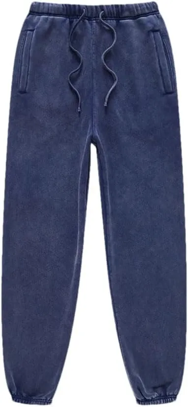 Men's Retro Fleece Sweatpants Elastic Waist Loose Fit Casual Solid Joggers Pants