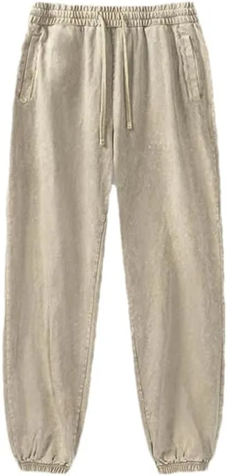 Men's Retro Loose Sweatpants Elastic Waist Casual Solid Sport Joggers Full Length Pants