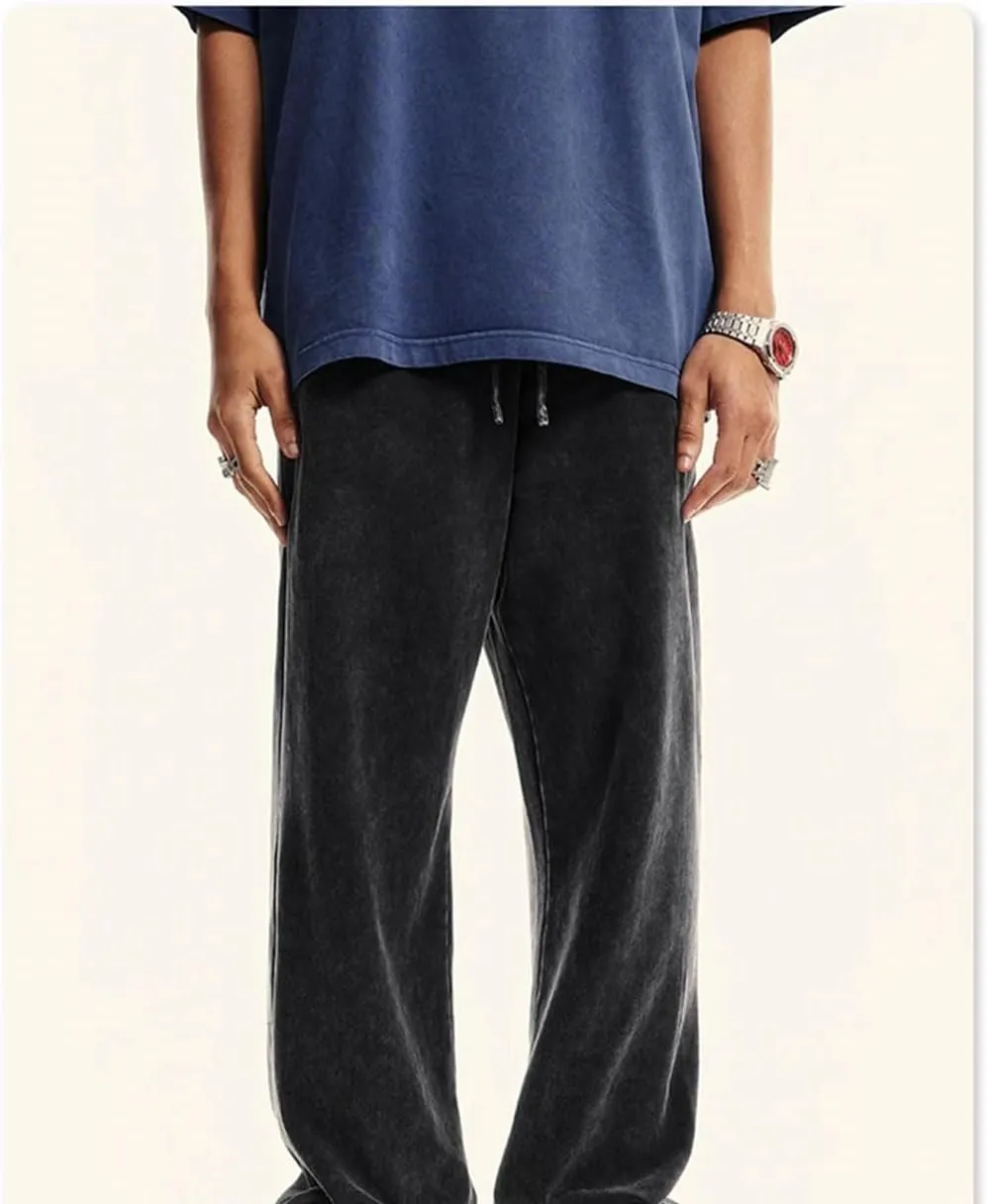 Men's Retro Loose Sweatpants Elastic Waist Casual Solid Sport Joggers Full Length Pants