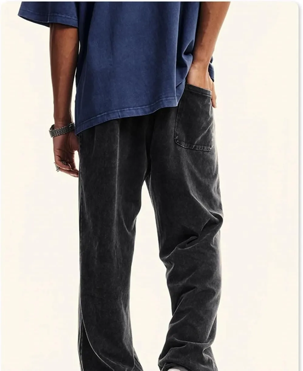 Men's Retro Loose Sweatpants Elastic Waist Casual Solid Sport Joggers Full Length Pants