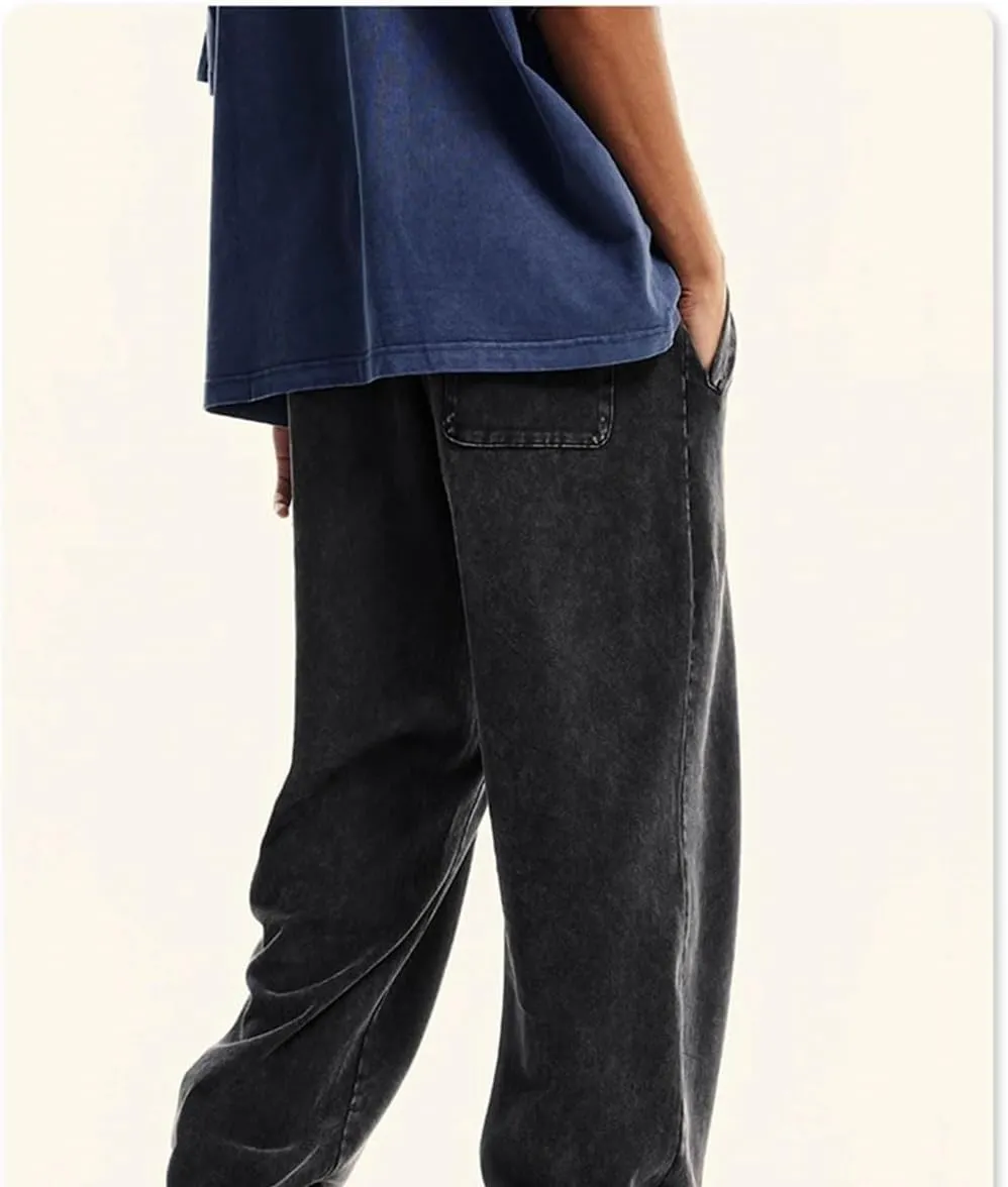 Men's Retro Loose Sweatpants Elastic Waist Casual Solid Sport Joggers Full Length Pants