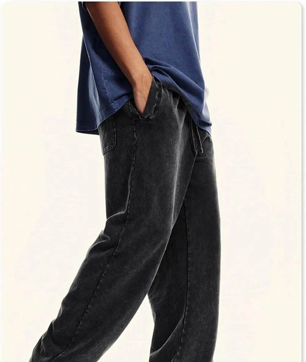Men's Retro Loose Sweatpants Elastic Waist Casual Solid Sport Joggers Full Length Pants