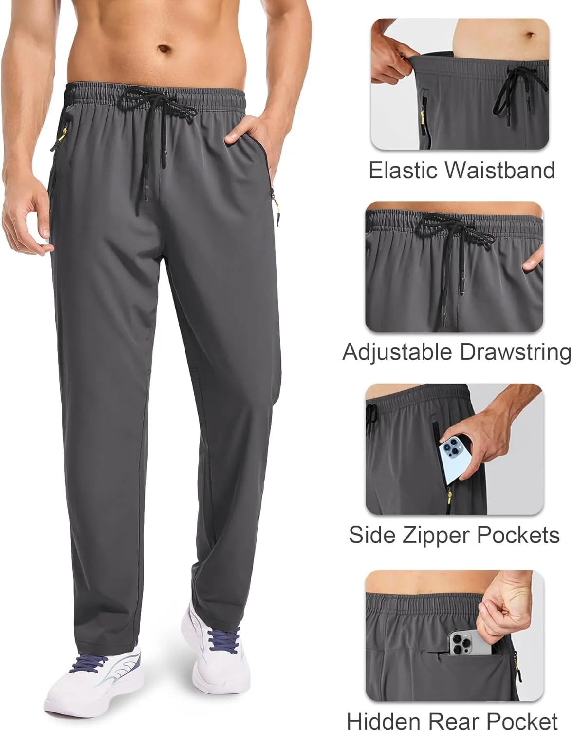 Men's Sweatpants Lightweight Workout Pants with Zipper Pockets Elastic Waist Athletic Pants for Men Exercise Jogging Hiking