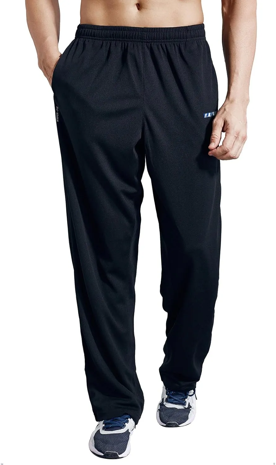 Men's Sweatpants with Pockets Open Bottom Athletic Pants for Jogging, Workout, Gym, Running, Training