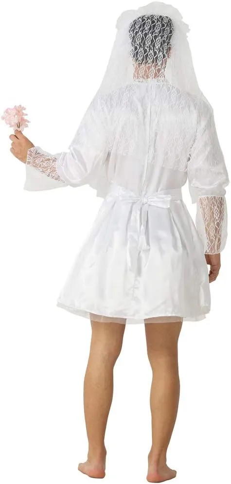 Men's Wedding Dress Funny Male White Bride Costume Funny Novelty Fancy Dress Stag Do Hen Night Party Outift