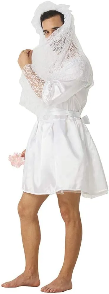 Men's Wedding Dress Funny Male White Bride Costume Funny Novelty Fancy Dress Stag Do Hen Night Party Outift