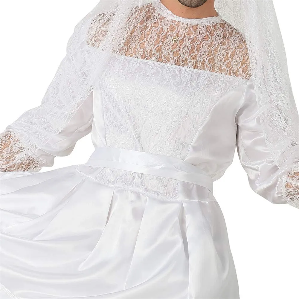 Men's Wedding Dress Funny Male White Bride Costume Funny Novelty Fancy Dress Stag Do Hen Night Party Outift