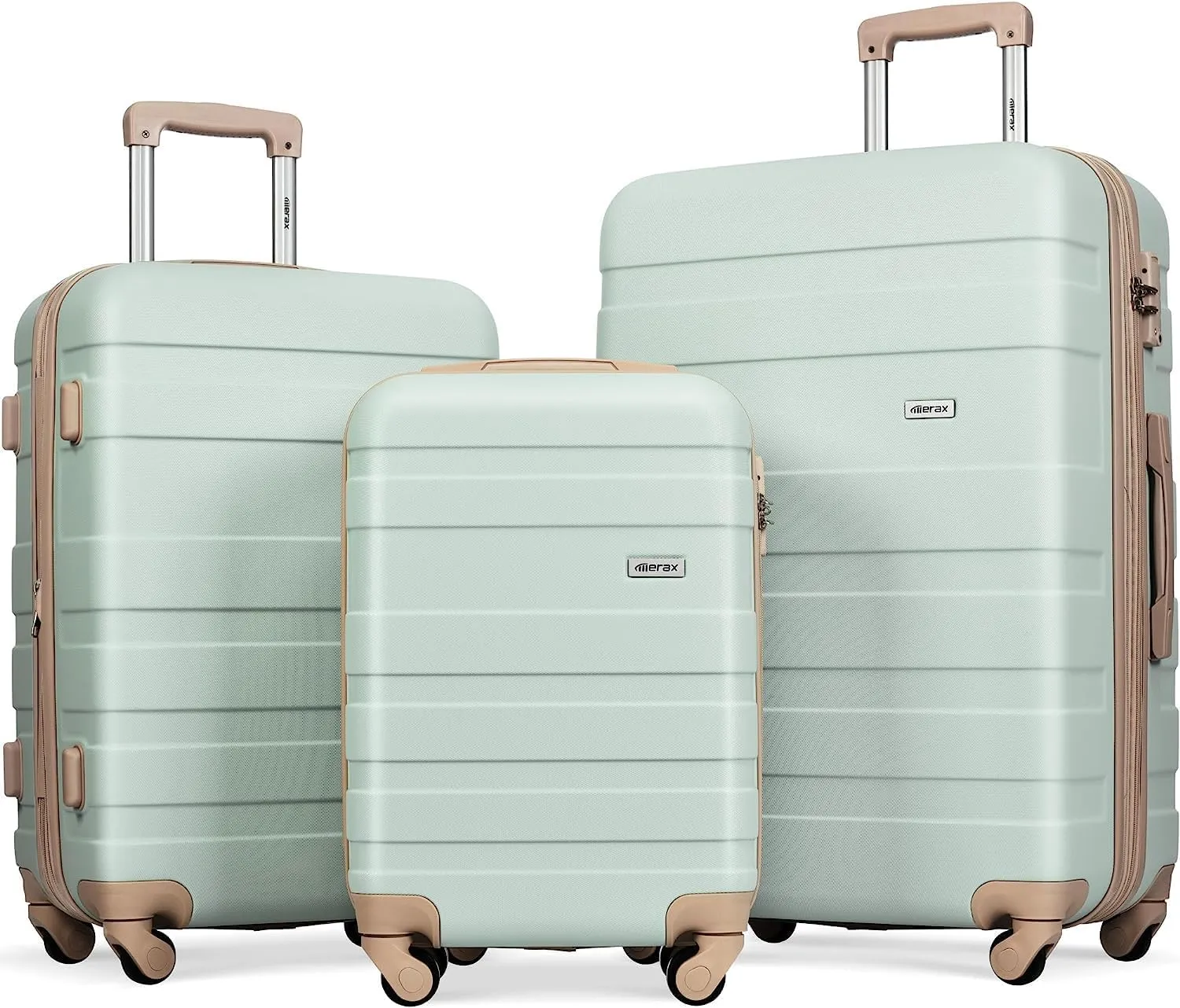 Merax 3 Piece Expandable ABS Hardshell Luggage Sets Spinner Wheel Suitcase TSA Lock Suit Case, Grey Green, 20/24/28 Inch
