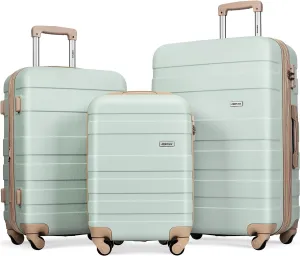 Merax 3 Piece Expandable ABS Hardshell Luggage Sets Spinner Wheel Suitcase TSA Lock Suit Case, Grey Green, 20/24/28 Inch