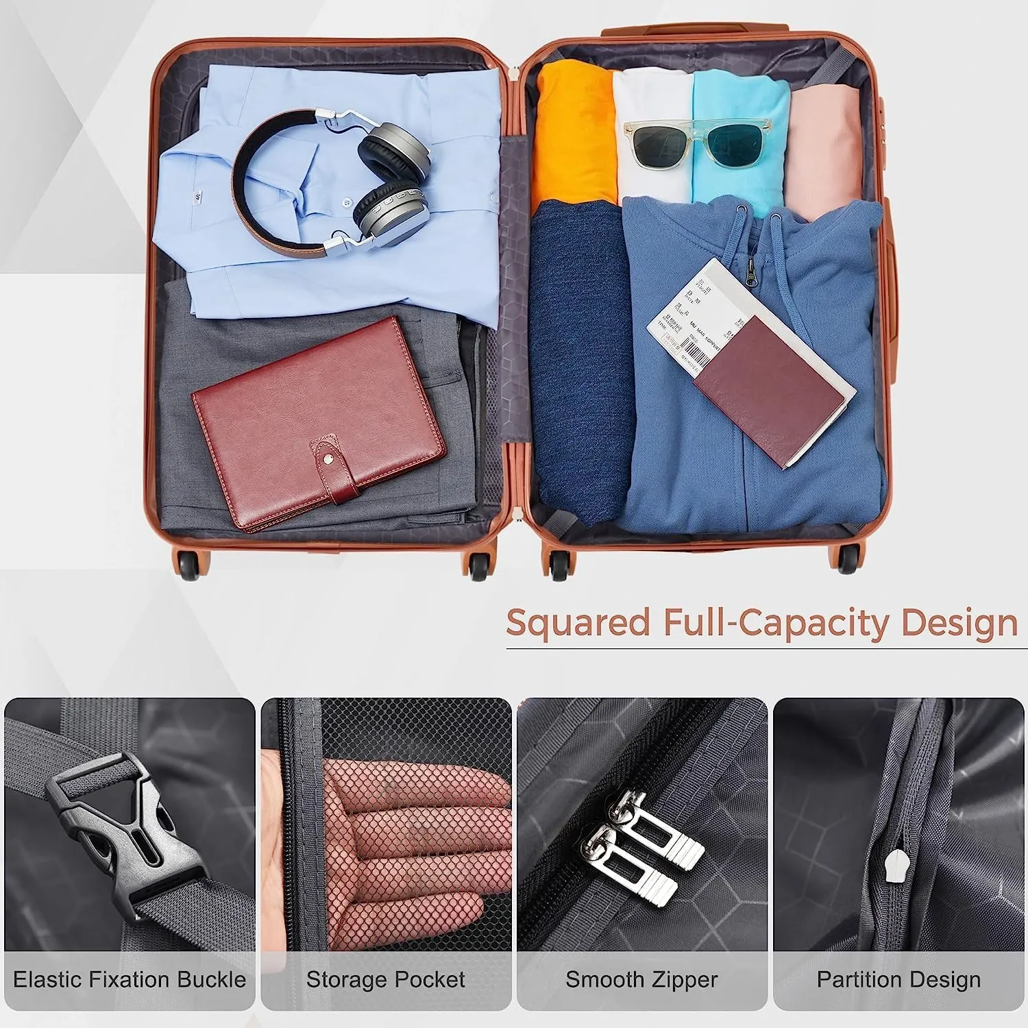Merax 3 Piece Expandable ABS Hardshell Luggage Sets Spinner Wheel Suitcase TSA Lock Suit Case, Grey Green, 20/24/28 Inch