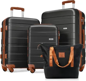Merax Hardshell Luggage Spinner Wheel Suitcase TSA Lock Suit Case, Brown and Black, 4-Piece Set